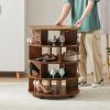 [New Design] Round pushable wooden shoe cabinet on wheels for 16-20 pairs of shoes-Brown