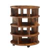 [New Design] Round pushable wooden shoe cabinet on wheels for 16-20 pairs of shoes-Brown