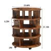 [New Design] Round pushable wooden shoe cabinet on wheels for 16-20 pairs of shoes-Brown