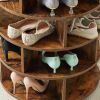 [New Design] Round pushable wooden shoe cabinet on wheels for 16-20 pairs of shoes-Brown