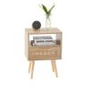 15.75" Rattan End table with drawer and solid wood legs, Modern nightstand, side table for living room, bedroom