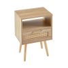 15.75" Rattan End table with drawer and solid wood legs, Modern nightstand, side table for living room, bedroom