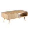 41.34" Rattan Coffee table, sliding door for storage, solid wood legs, Modern table for living room