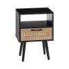 15.75" Rattan End table with drawer and solid wood legs, Modern nightstand, side table for living room, bedroom