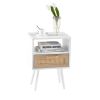 15.75" Rattan End table with drawer and solid wood legs, Modern nightstand, side table for living room, bedroom