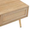 41.34" Rattan Coffee table, sliding door for storage, solid wood legs, Modern table for living room