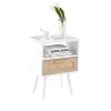 15.75" Rattan End table with drawer and solid wood legs, Modern nightstand, side table for living room, bedroom