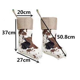 20-inch Plush Christmas Stockings Cows Pattern Gift Bag (Option: Hemp Edge Cows Pattern-20 Inch)